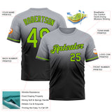 Custom Gray Neon Green-Black Fade Fashion Performance T-Shirt