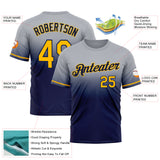 Custom Gray Gold-Navy Fade Fashion Performance T-Shirt