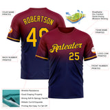 Custom Maroon Gold-Navy Fade Fashion Performance T-Shirt