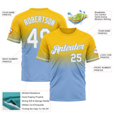 Custom Yellow White-Light Blue Fade Fashion Performance T-Shirt