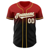 Custom Red Black-Old Gold Authentic Fade Fashion Baseball Jersey