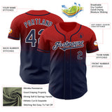 Custom Red Navy-White Authentic Fade Fashion Baseball Jersey