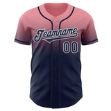 Custom Medium Pink Navy-White Authentic Fade Fashion Baseball Jersey