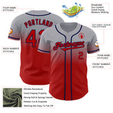 Custom Gray Red-Navy Authentic Fade Fashion Baseball Jersey