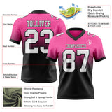 Custom Pink White-Black Authentic Fade Fashion Football Jersey