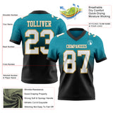 Custom Teal White Black-Old Gold Authentic Fade Fashion Football Jersey