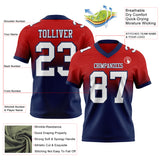 Custom Red White-Navy Authentic Fade Fashion Football Jersey