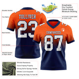 Custom Orange White-Navy Authentic Fade Fashion Football Jersey