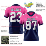 Custom Pink White-Navy Authentic Fade Fashion Football Jersey