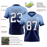 Custom Light Blue White-Navy Authentic Fade Fashion Football Jersey