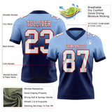 Custom Light Blue White Navy-Red Authentic Fade Fashion Football Jersey