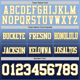 Custom Light Blue White Navy-Gold Authentic Fade Fashion Football Jersey