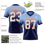 Custom Light Blue White Navy-Orange Authentic Fade Fashion Football Jersey