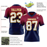 Custom Maroon White Navy-Gold Authentic Fade Fashion Football Jersey