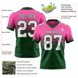 Custom Pink White-Green Authentic Fade Fashion Football Jersey