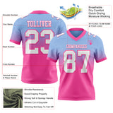 Custom Light Blue White-Pink Authentic Fade Fashion Football Jersey
