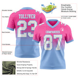 Custom Pink White-Light Blue Authentic Fade Fashion Football Jersey