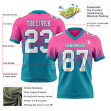 Custom Pink White-Teal Authentic Fade Fashion Football Jersey