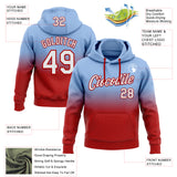Custom Stitched Light Blue White-Red Fade Fashion Sports Pullover Sweatshirt Hoodie