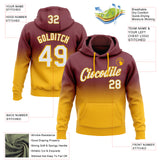 Custom Stitched Burgundy White-Gold Fade Fashion Sports Pullover Sweatshirt Hoodie