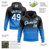 Custom Stitched Black White-Powder Blue Fade Fashion Sports Pullover Sweatshirt Hoodie