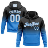 Custom Stitched Black White-Powder Blue Fade Fashion Sports Pullover Sweatshirt Hoodie