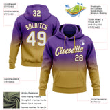 Custom Stitched Purple White-Old Gold Fade Fashion Sports Pullover Sweatshirt Hoodie