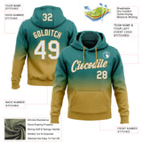 Custom Stitched Teal White-Old Gold Fade Fashion Sports Pullover Sweatshirt Hoodie