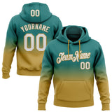 Custom Stitched Teal White-Old Gold Fade Fashion Sports Pullover Sweatshirt Hoodie
