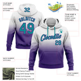 Custom Stitched White Teal-Purple Fade Fashion Sports Pullover Sweatshirt Hoodie