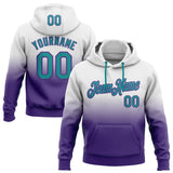 Custom Stitched White Teal-Purple Fade Fashion Sports Pullover Sweatshirt Hoodie