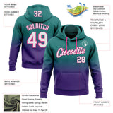 Custom Stitched Teal White Purple-Pink Fade Fashion Sports Pullover Sweatshirt Hoodie