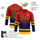 Custom Red Navy-Yellow Fade Fashion Hockey Lace Neck Jersey