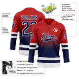 Custom Red Navy-White Fade Fashion Hockey Lace Neck Jersey