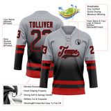 Custom Gray Black-Red Fade Fashion Hockey Lace Neck Jersey