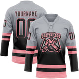 Custom Gray Black-Medium Pink Fade Fashion Hockey Lace Neck Jersey