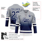 Custom Gray Navy-White Fade Fashion Hockey Lace Neck Jersey