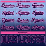 Custom Light Blue Navy-Pink Fade Fashion Hockey Lace Neck Jersey