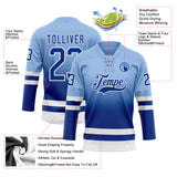 Custom Light Blue Royal-White Fade Fashion Hockey Lace Neck Jersey