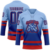 Custom Light Blue Royal-Red Fade Fashion Hockey Lace Neck Jersey