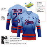 Custom Light Blue Royal-Red Fade Fashion Hockey Lace Neck Jersey