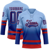 Custom Light Blue Royal-Red Fade Fashion Hockey Lace Neck Jersey