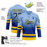 Custom Light Blue Royal-Yellow Fade Fashion Hockey Lace Neck Jersey