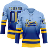 Custom Light Blue Royal-Yellow Fade Fashion Hockey Lace Neck Jersey