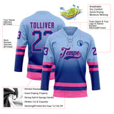 Custom Light Blue Royal-Pink Fade Fashion Hockey Lace Neck Jersey