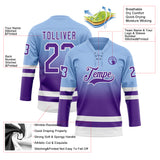Custom Light Blue Purple-White Fade Fashion Hockey Lace Neck Jersey
