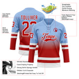 Custom Light Blue Red-White Fade Fashion Hockey Lace Neck Jersey