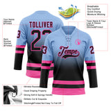 Custom Light Blue Black-Pink Fade Fashion Hockey Lace Neck Jersey