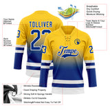Custom Yellow Royal-White Fade Fashion Hockey Lace Neck Jersey