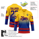 Custom Yellow Royal-Red Fade Fashion Hockey Lace Neck Jersey